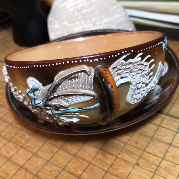 Dragonware Lusterware Dragon Moriage Large Cup Saucer Set EAC Beige w Box - Picture 14 of 17